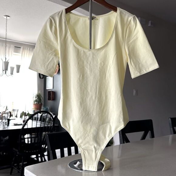 NWOT Free People High Noon Bodysuit Yellow Short Sleeves Scoop Neck S Cotton - Picture 6 of 15